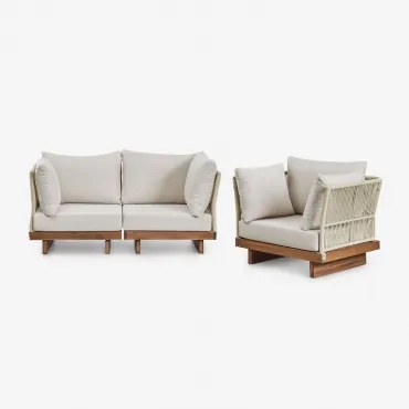Tuinset Met Modulaire 2-delige Bank Met 2 Hoekfauteuils En Fauteuil In Acaciahout Dailin Acacia Bruin - Sklum