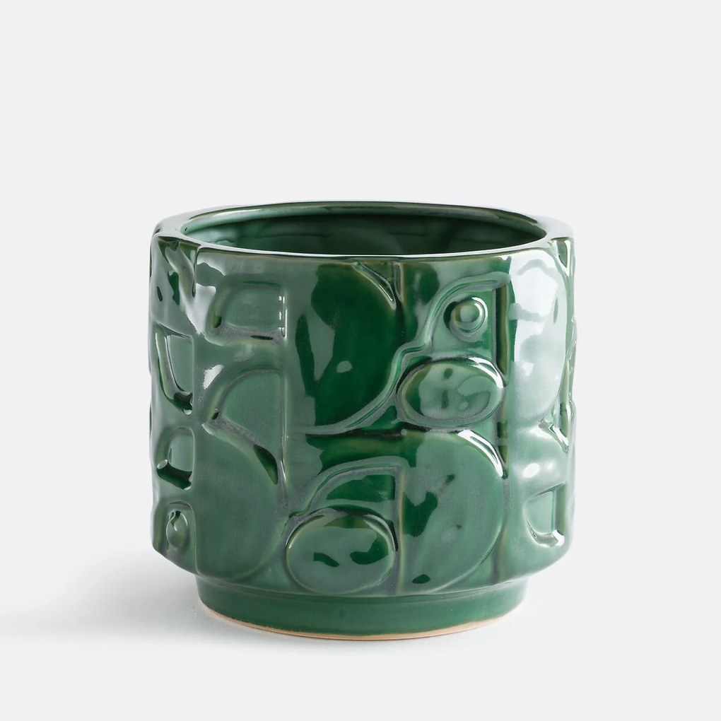 Bloempot van reliëfkeramiek, diameter 21 cm, KYRIA