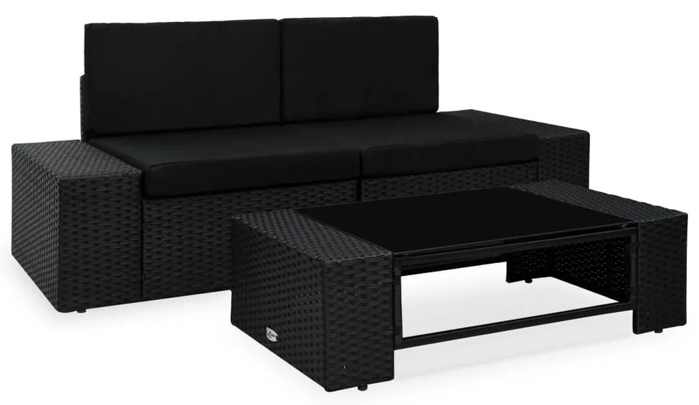 vidaXL 3-delige Loungeset poly rattan zwart