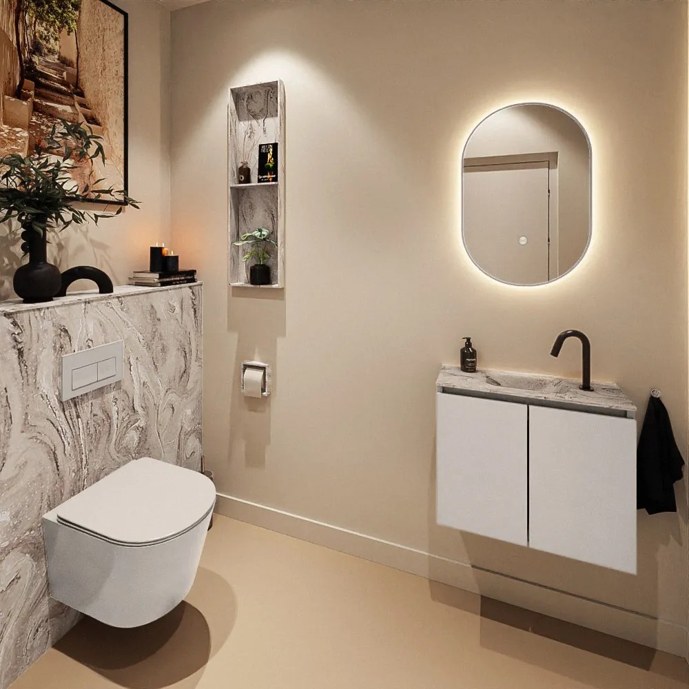 Mondiaz Ture DLux toiletmeubel 60cm linen met wastafel glace midden met kraangat