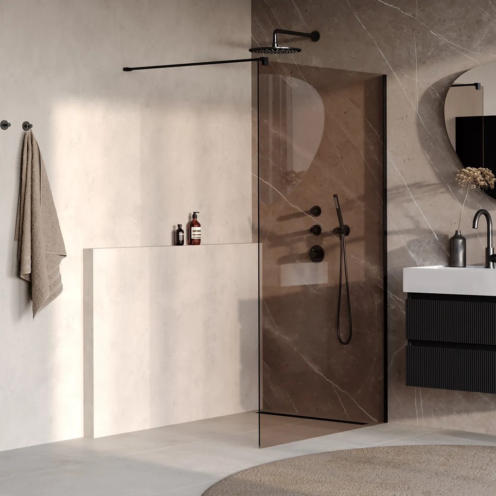 Brauer Oblivion inloopdouche bronsglas 120cm zwart mat