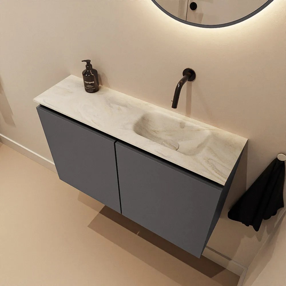 Mondiaz Ture DLux toiletmeubel 80cm dark grey met wastafel ostra rechts zonder kraangat