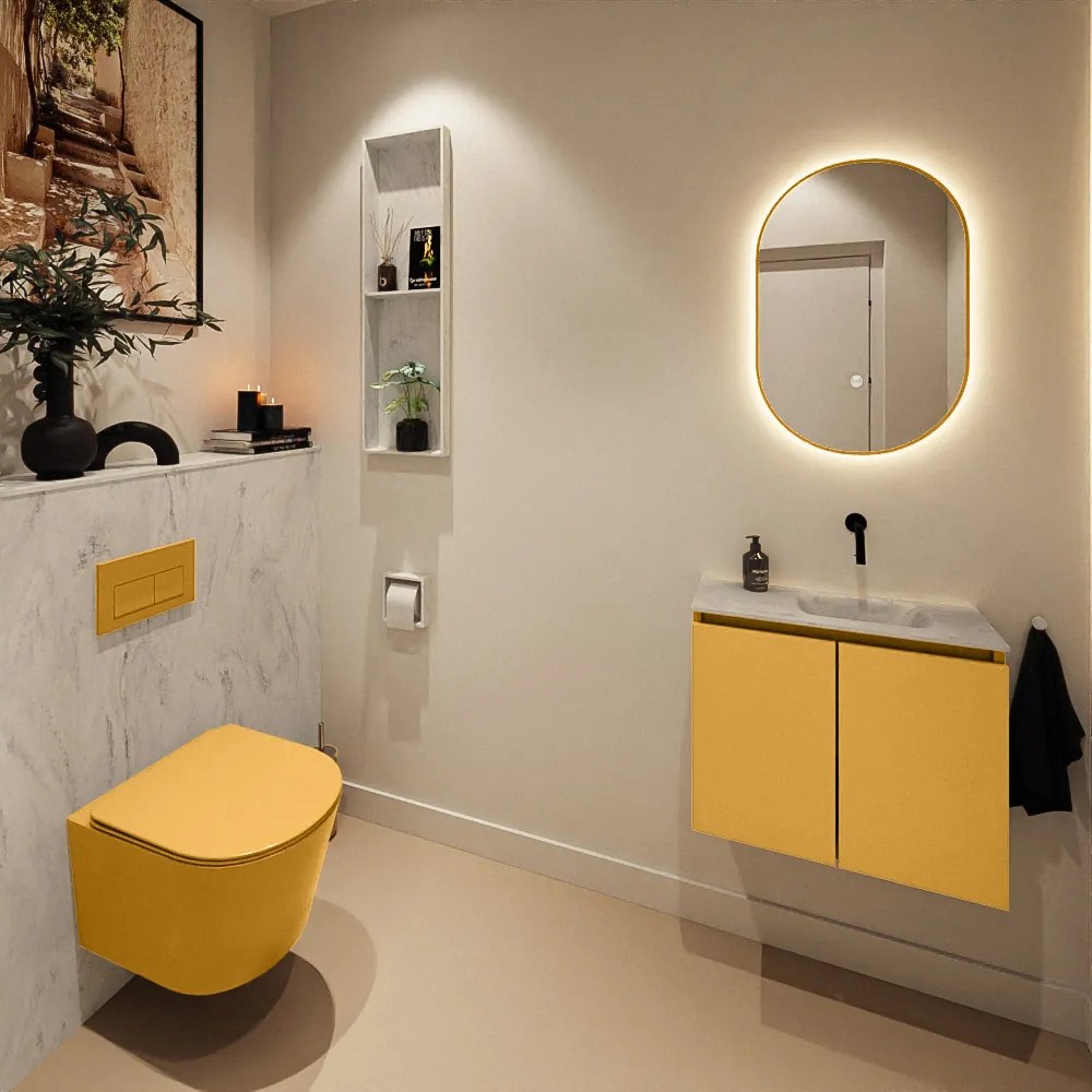 Mondiaz Ture DLux toiletmeubel 60cm ocher met wastafel opalo rechts zonder kraangat