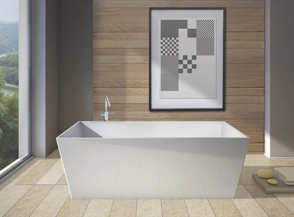 Gelco Kvadrie rechthoekig vrijstaand bad wit glans mineraalmarmer 160x65cm