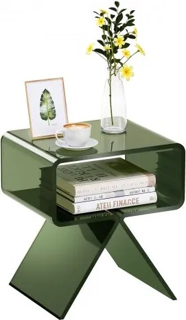 VEVOR Acryl Nachtkastje met Plank, Kleine Salontafel voor Woonkamer Slaapkamer Woondecoratie, 30 x 39,1 x 43 cm, Moderne Rechthoekige Salontafel Acryl Tafel Groen