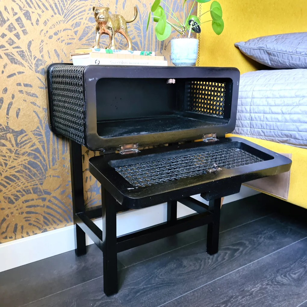 Nachtkastje Zwart Rotan - 50x30x60cm.