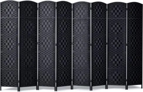 VEVOR kamerscherm met 8 panelen, handgeweven opvouwbare privacyschermen met scharnieren, draagbare en vrijstaande kamerschermen voor kamerafscheiding, zwart 1795 x 3255 x 19 mm