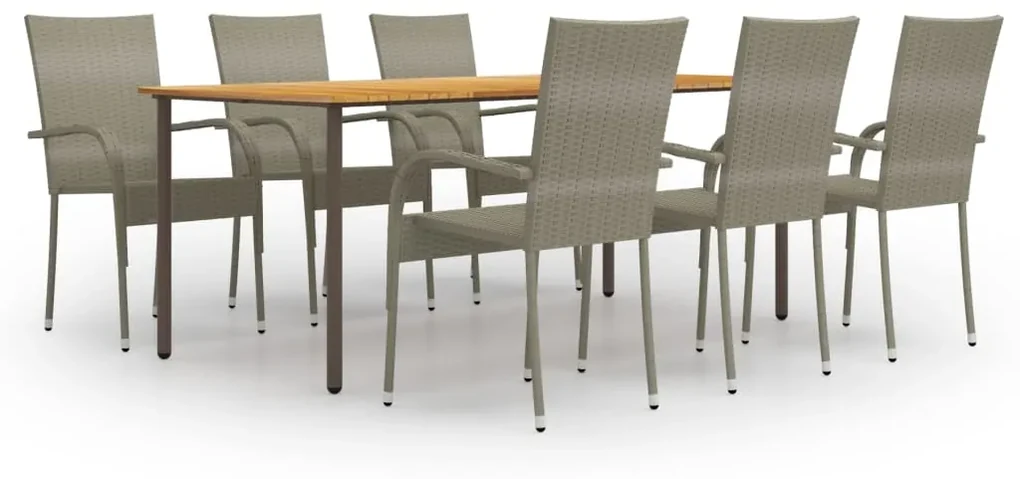 vidaXL 7-delige Tuinset poly rattan grijs