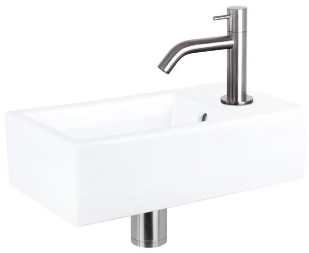 Differnz Force fonteinset - 40x22x11.5cm - Rechthoek - 1 kraangat - Gebogen matte chromen kraan - Keramiek Wit SW543205/SW679905/SW696217/SW724040