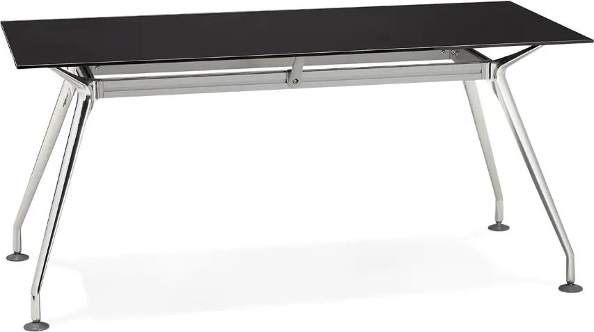 24Designs Bureau Stuart - L160 X B80 X H75 Cm - Zwart Bureaublad Glas - Chromen Onderstel