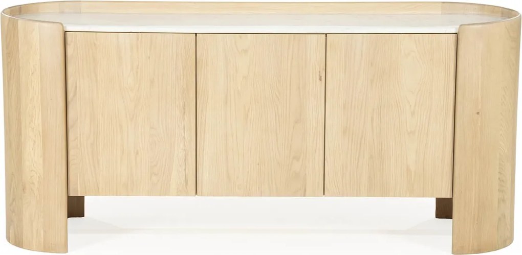 Dressoir Eiken Met Wit Marmer - 165x45x75cm.
