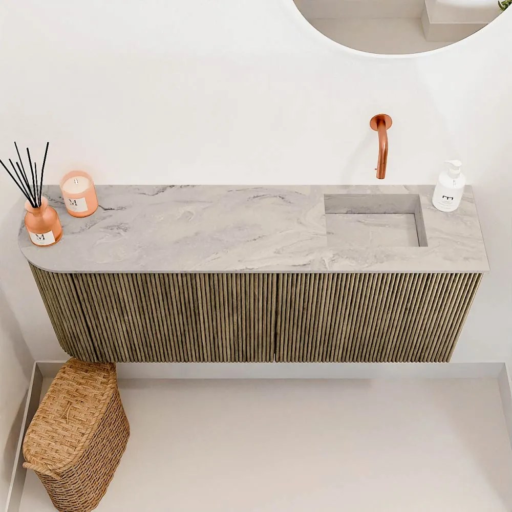 Mondiaz Joya DLux 100cm toiletmeubel ronding links dusk met wastafel faye rechts zonder kraangat glace