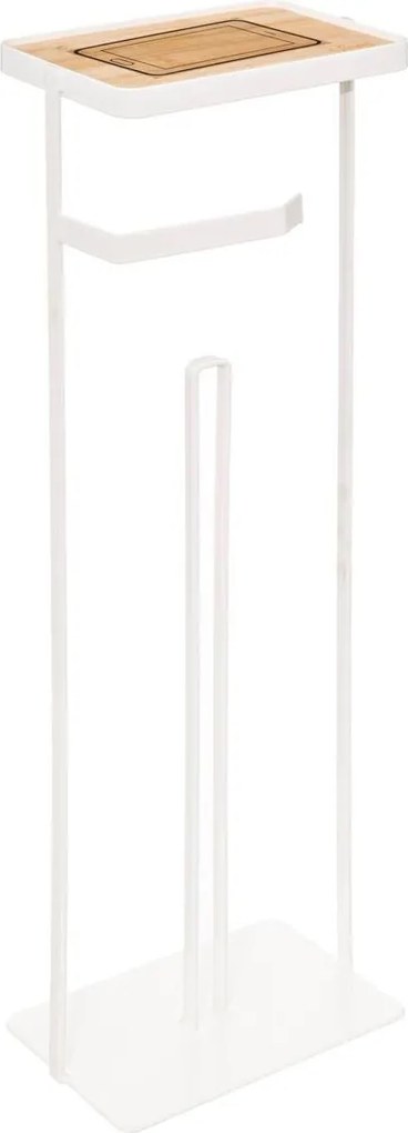 Witte wc-rolhouder en telefoonstandaard - Staal en bamboe