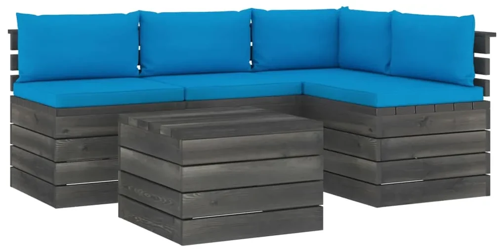 vidaXL 5-delige Loungeset met kussens pallet massief grenenhout