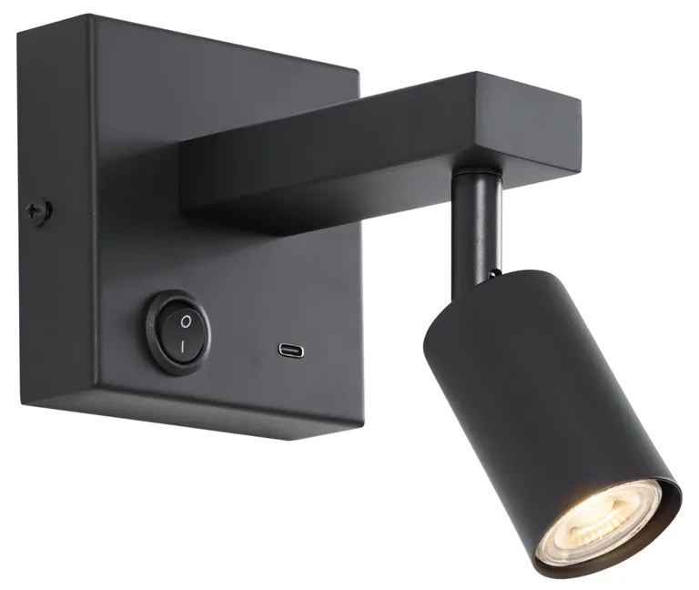 Moderne wandlamp zwart met USB-C kantelbaar - Rex