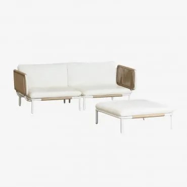 Modulair Tuinbankstel Van 2 Delen Met 2 Hoekmodules En Poef In Roubly Staal Beige Amandelroos - Sklum