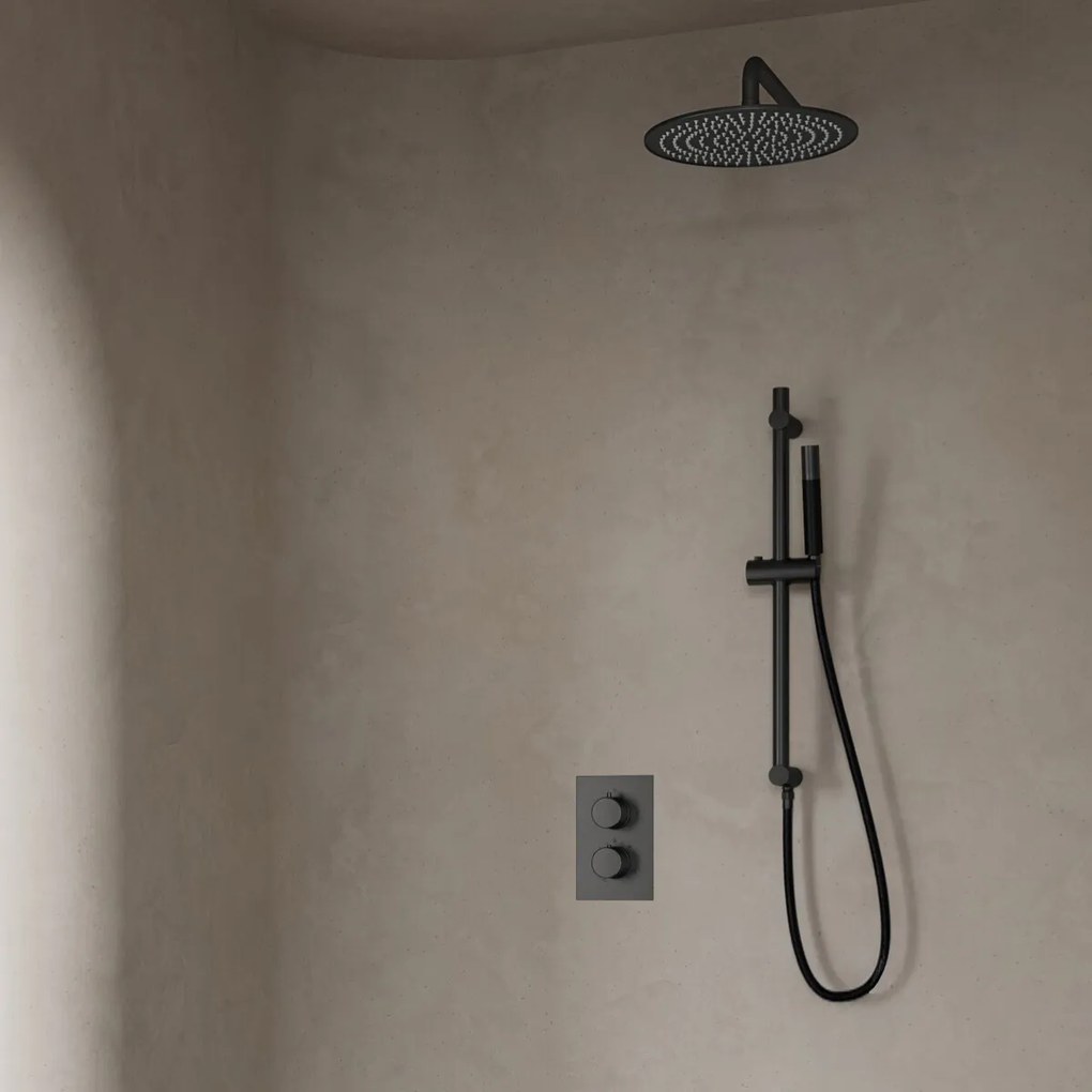 Saniclear Iron Pro inbouw regendouche met wandarm, 20cm hoofddouche en glijstang verouderd ijzer - gunmetal