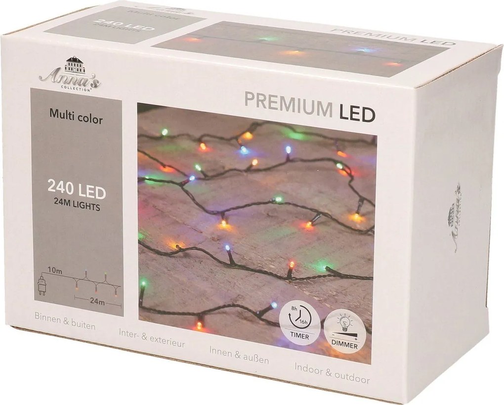 Anna's Collection - "Premium Led" kerstboomverlichting - 24 m - 240 gekleurde ledlampjes - met timer &amp; dimmer