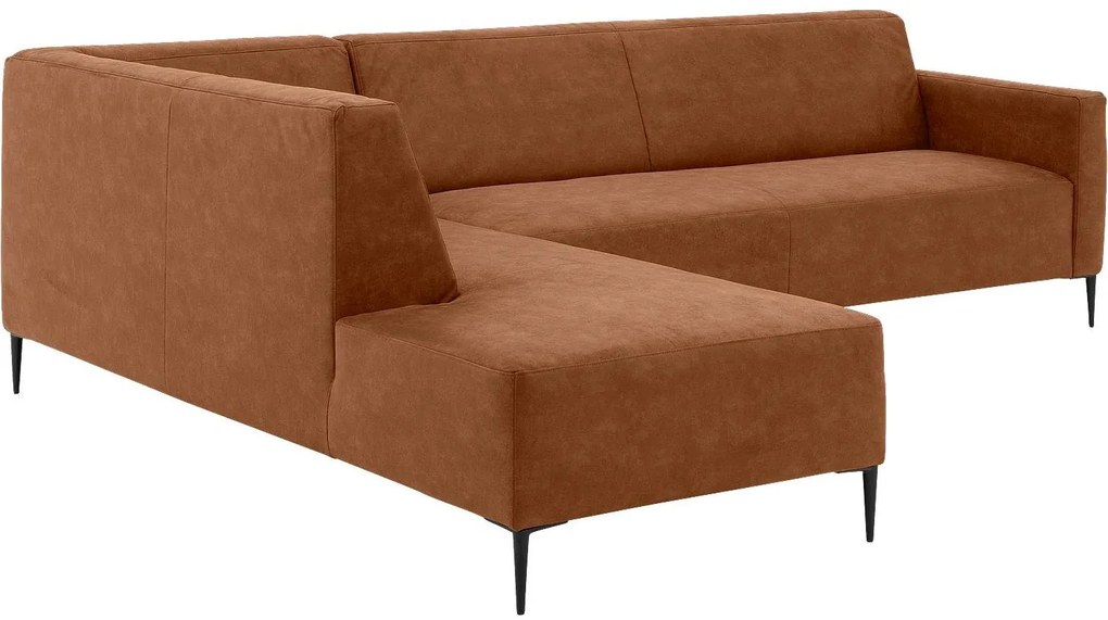 Goossens Key West cognac, micro leer, 3-zits, modern design met ligelement links