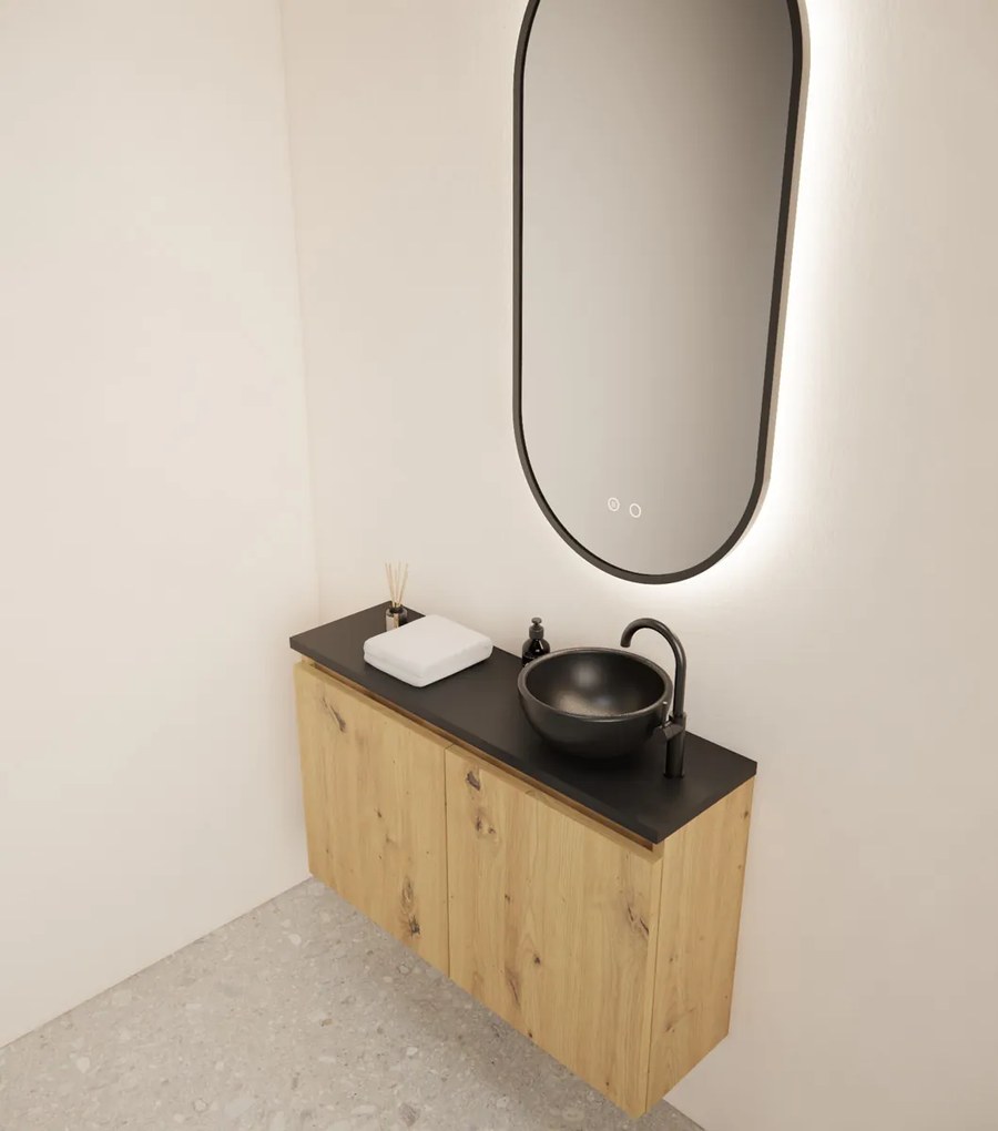 Gliss Design Echo toiletmeubel 80cm artisan eiken met toppaneel zwart mat