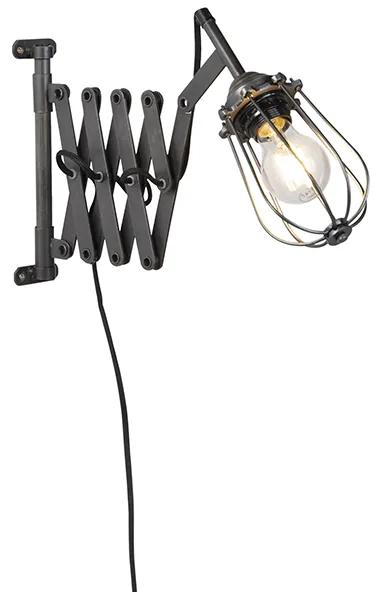 Industriële wandlamp zwart verstelbaar - Scissors Cage Industriele / Industrie / Industrial, Landelijk / Rustiek E27 Binnenverlichting Lamp