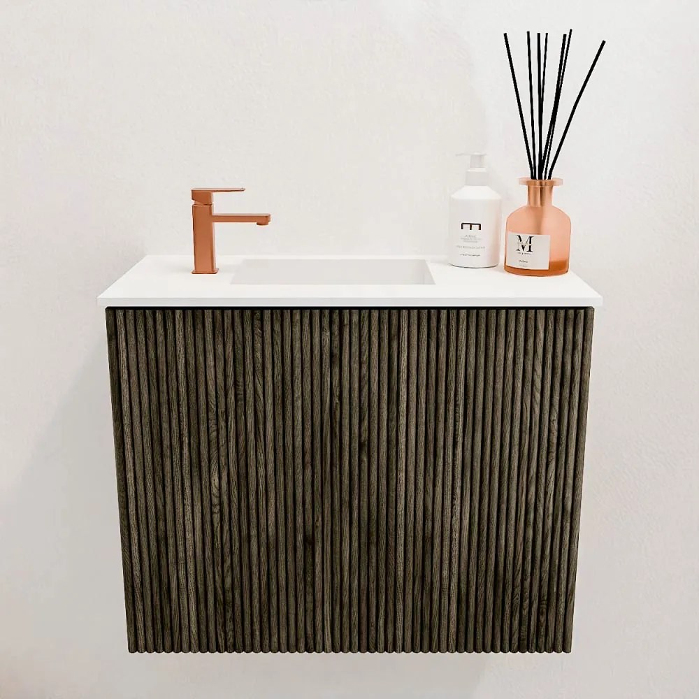 Mondiaz Joya 50cm toiletmeubel shadow met wastafel faye links 1 kraangat talc