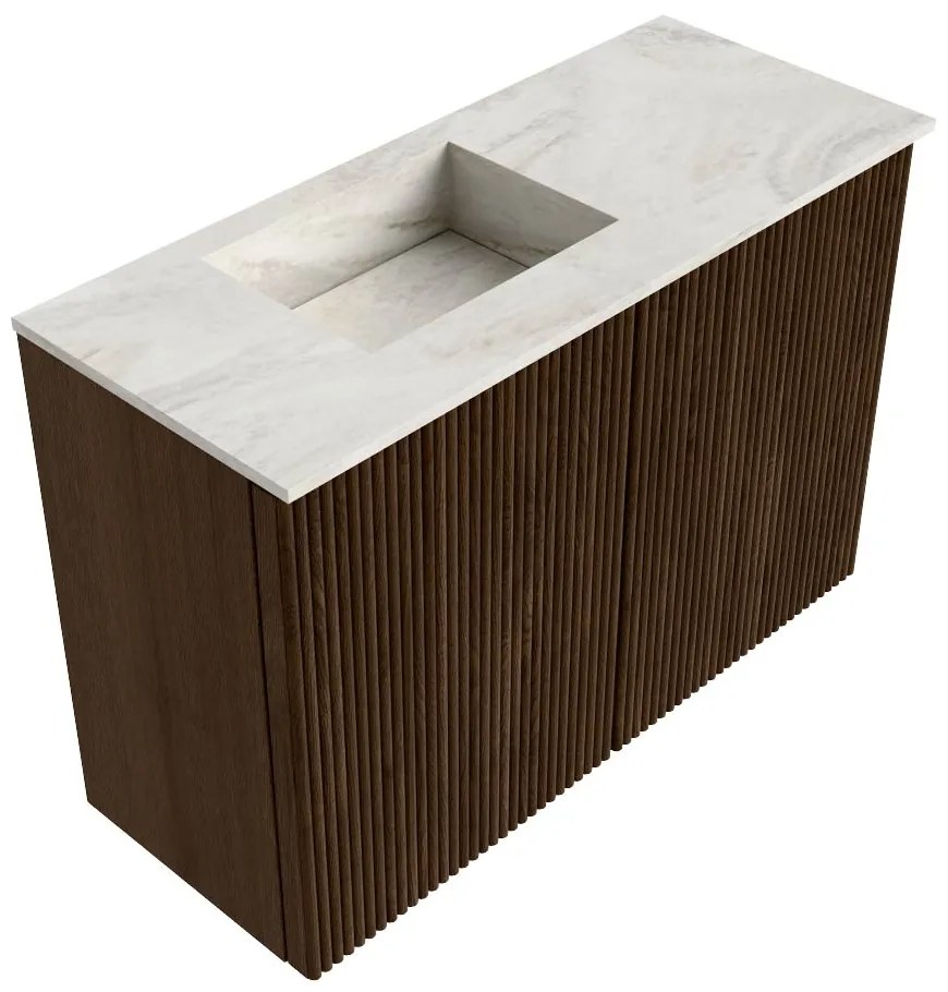 Mondiaz Joya DLux 60cm toiletmeubel walnut met wastafel faye links zonder kraangat ostra