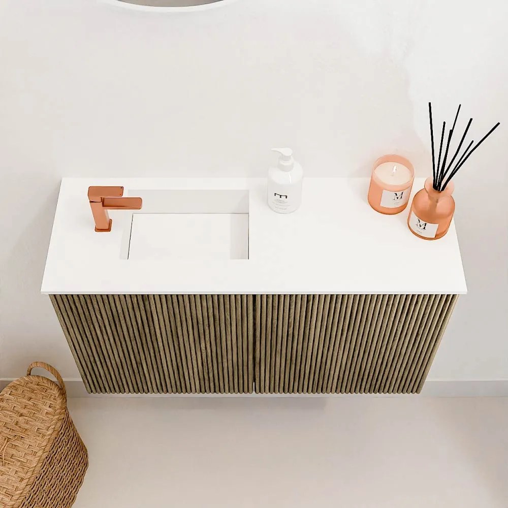 Mondiaz Joya 70cm toiletmeubel dusk met wastafel faye links 1 kraangat talc