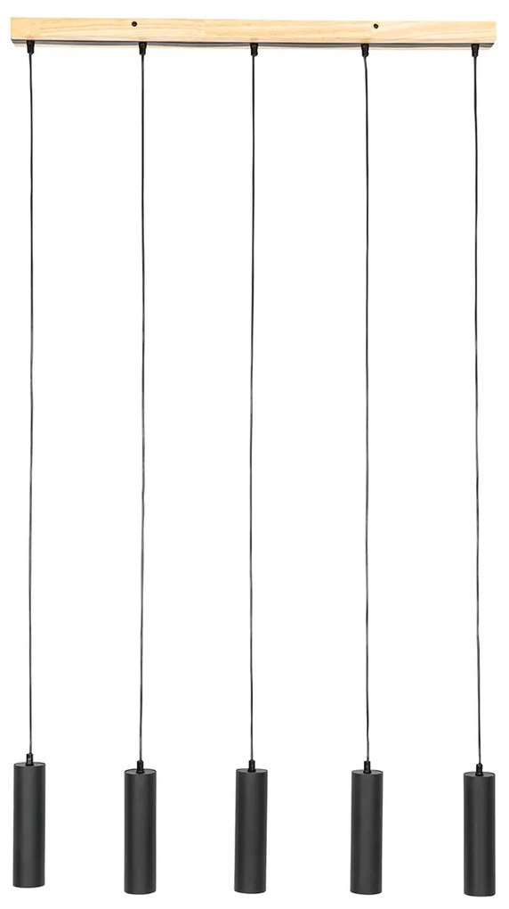 Moderne hanglamp zwart met hout 5-lichts - Jeana