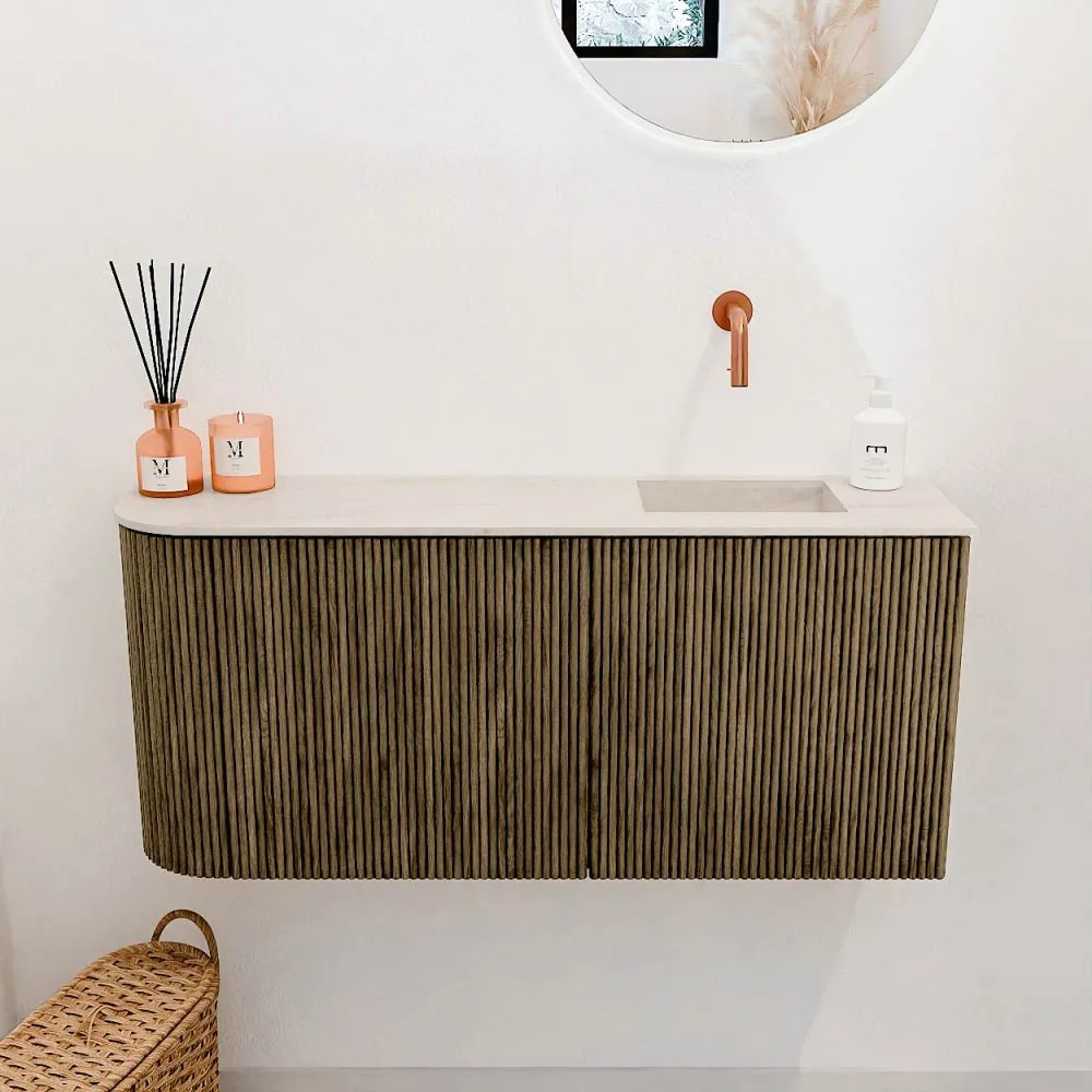 Mondiaz Joya DLux 90cm toiletmeubel ronding links dusk met wastafel faye rechts zonder kraangat meli