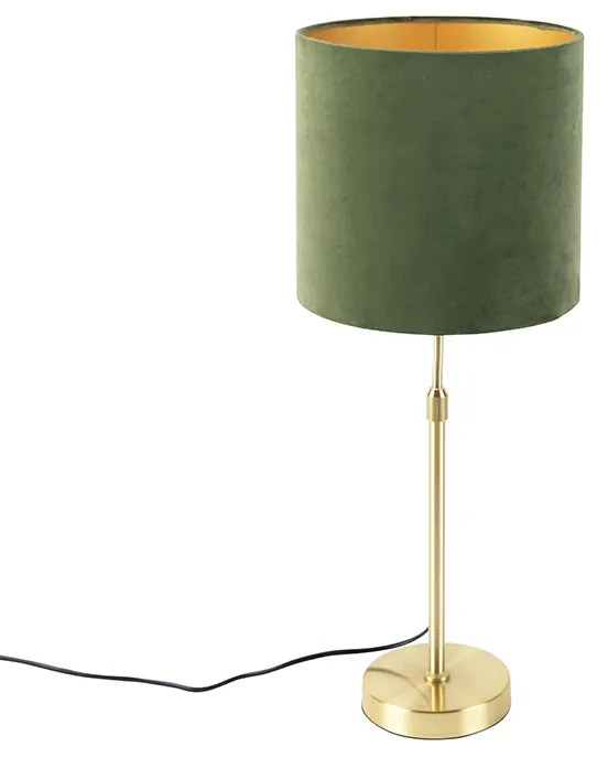 Tafellamp goud/messing met velours kap groen 25 cm - Parte