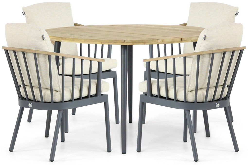 Tuinset Ronde Tuintafel 4 personen 130 cm Aluminium/Teak Grijs  Apple Bee Condor/Montana