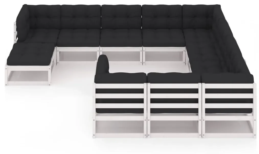 vidaXL 11-delige Loungeset met kussens massief grenenhout wit