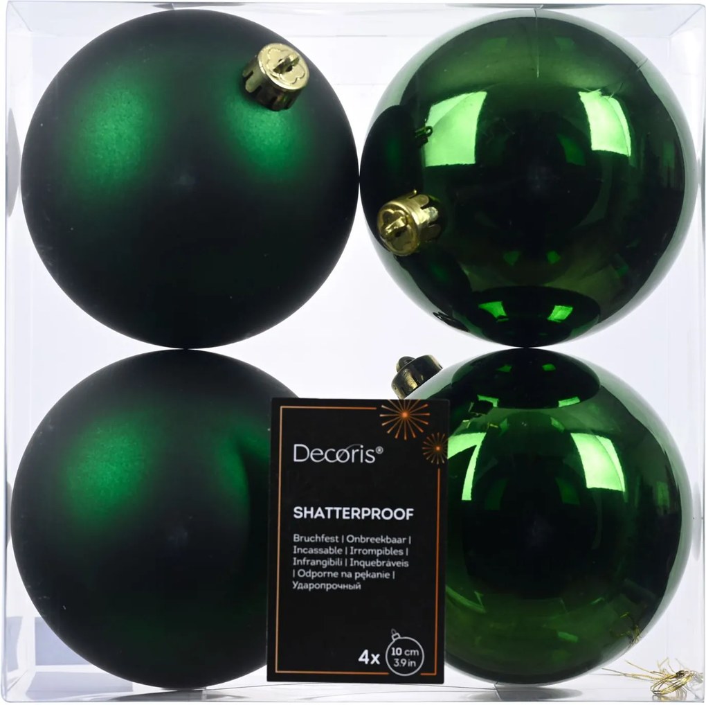 Set van 4 kerstballen - Diameter 10cm - Mat en glanzend dennengroen