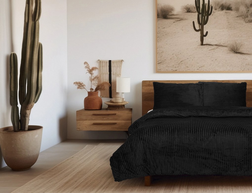 Dekbedovertrek Rib Flanel– 100% zacht materiaal – 200×220 – zwart