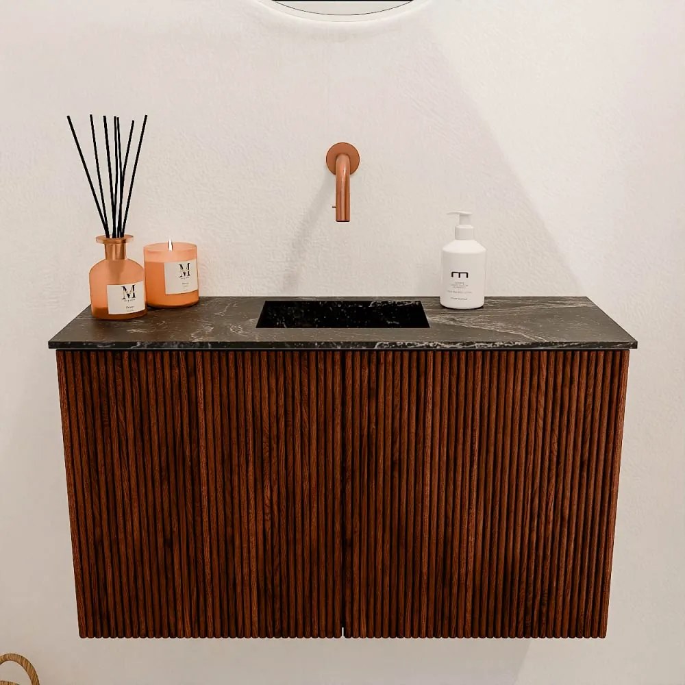 Mondiaz Joya DLux 70cm toiletmeubel ruby met wastafel faye midden zonder kraangat lava