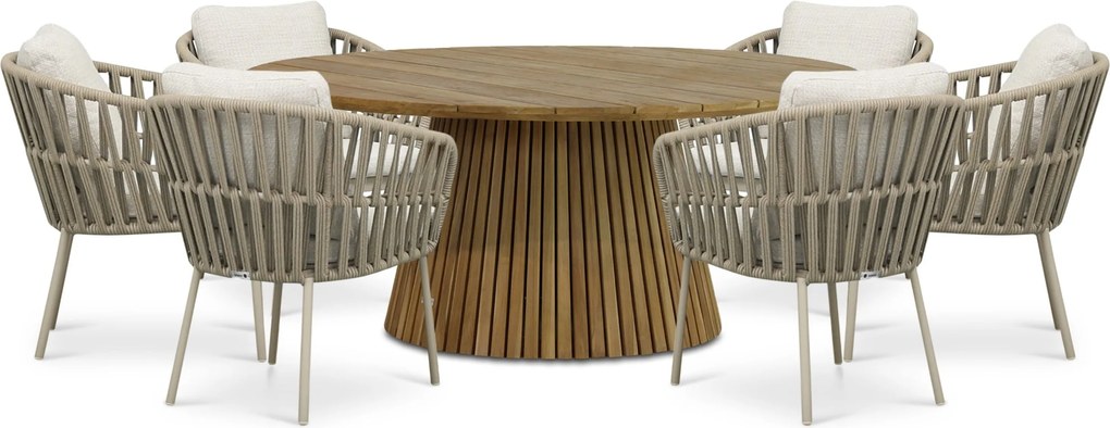 Tuinset Ronde Tuintafel 6 personen 180 cm Rope Zand/Beige Coco Elara/Fungo
