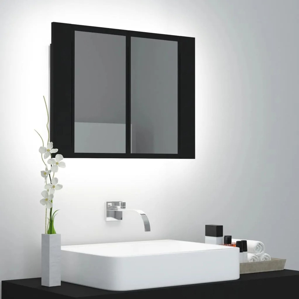 vidaXL Badkamerkast met spiegel en LED 60x12x45 cm acryl zwart