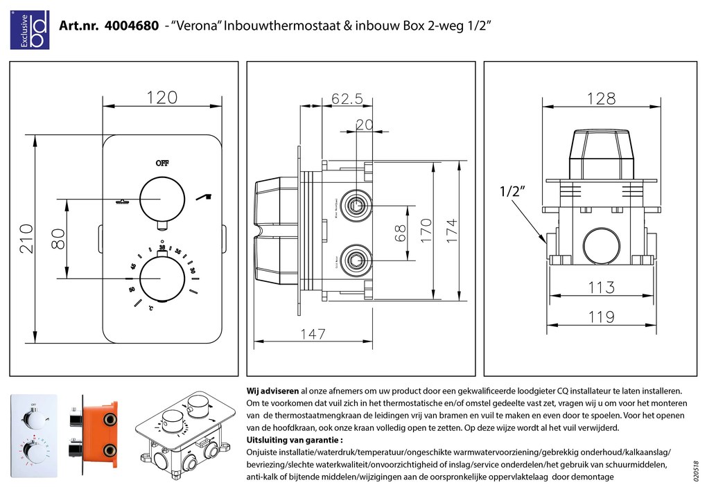 Best Design Verona inbouwthermostaat compleet