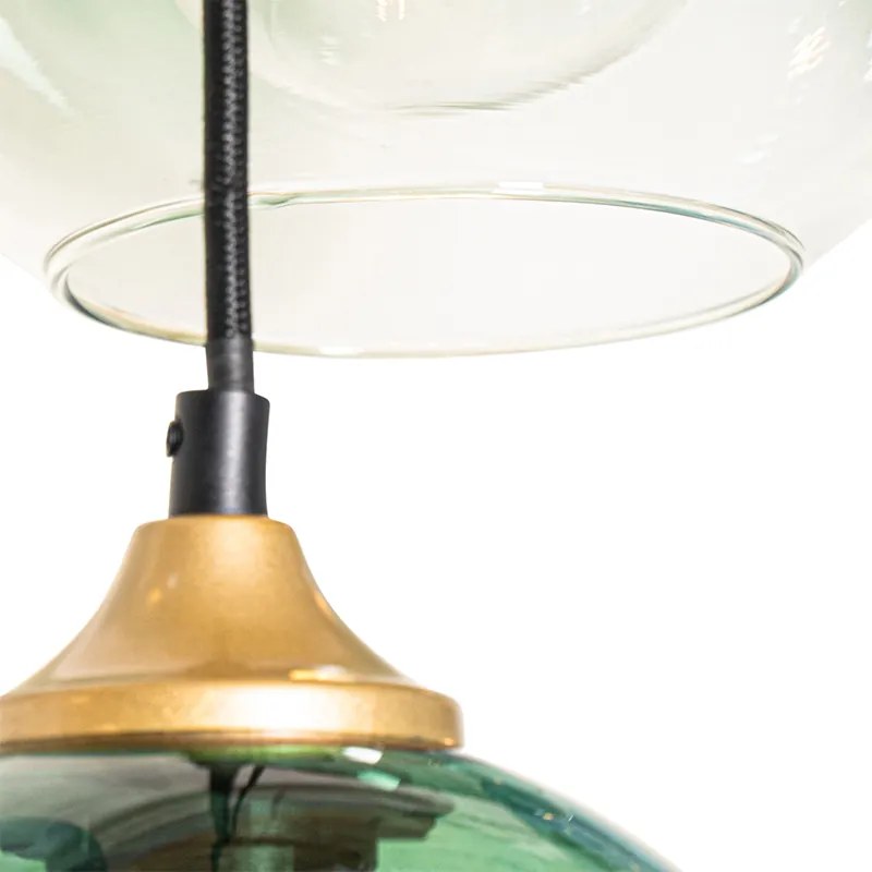 Smart hanglamp messing met blauw en groen glas 8-lichts incl. 8 Wifi G95 - Sandra