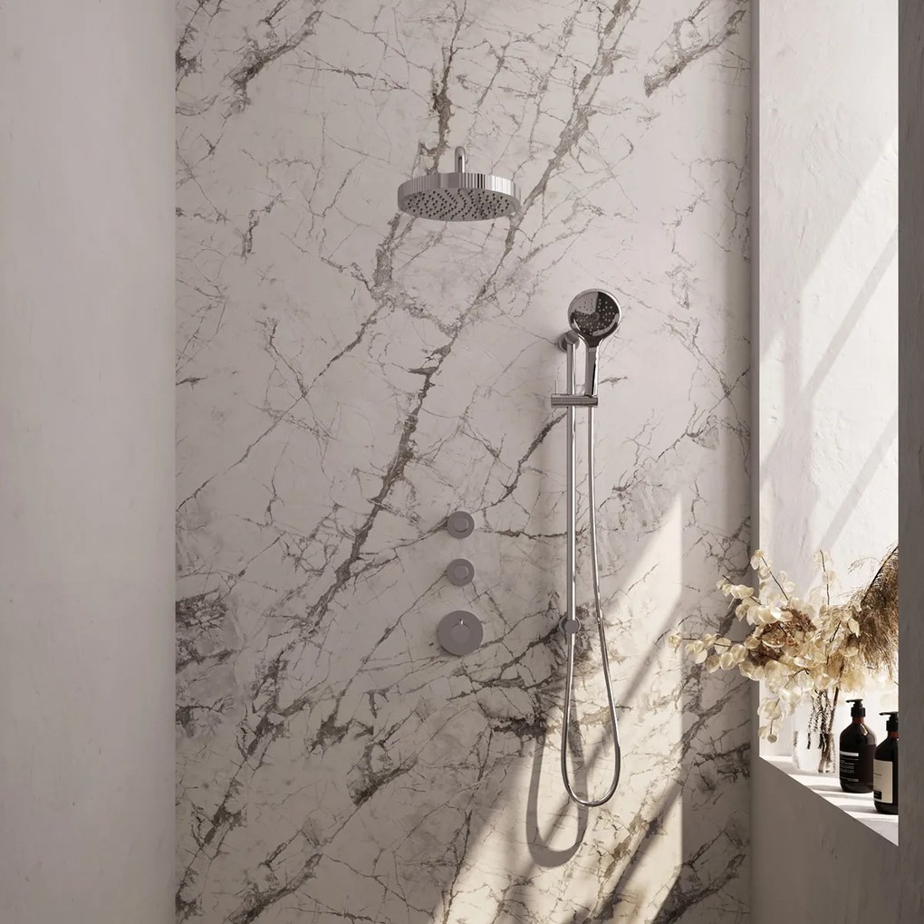 Brauer Stripe inbouw regendouche met 25cm hoofddouche, gebogen muurarm en 3 standen handdouche en glijstang set 11 chroom