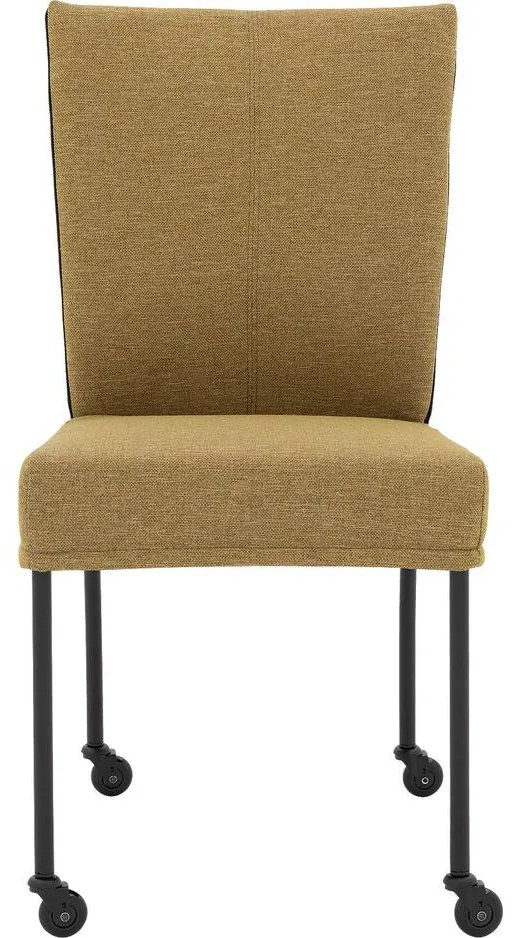 Goossens Eetkamerstoel Funk Zwarte Poten groen stof leuning en Zwart skater wiel met zwarte kapmet wielen, modern design