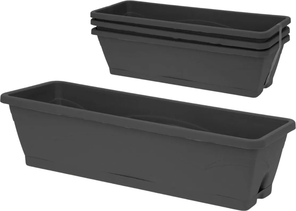 Rechthoekige bloembak voor balkon - Cementgrijs - Set van 3 - 3 x 6L - 50x15x12cm