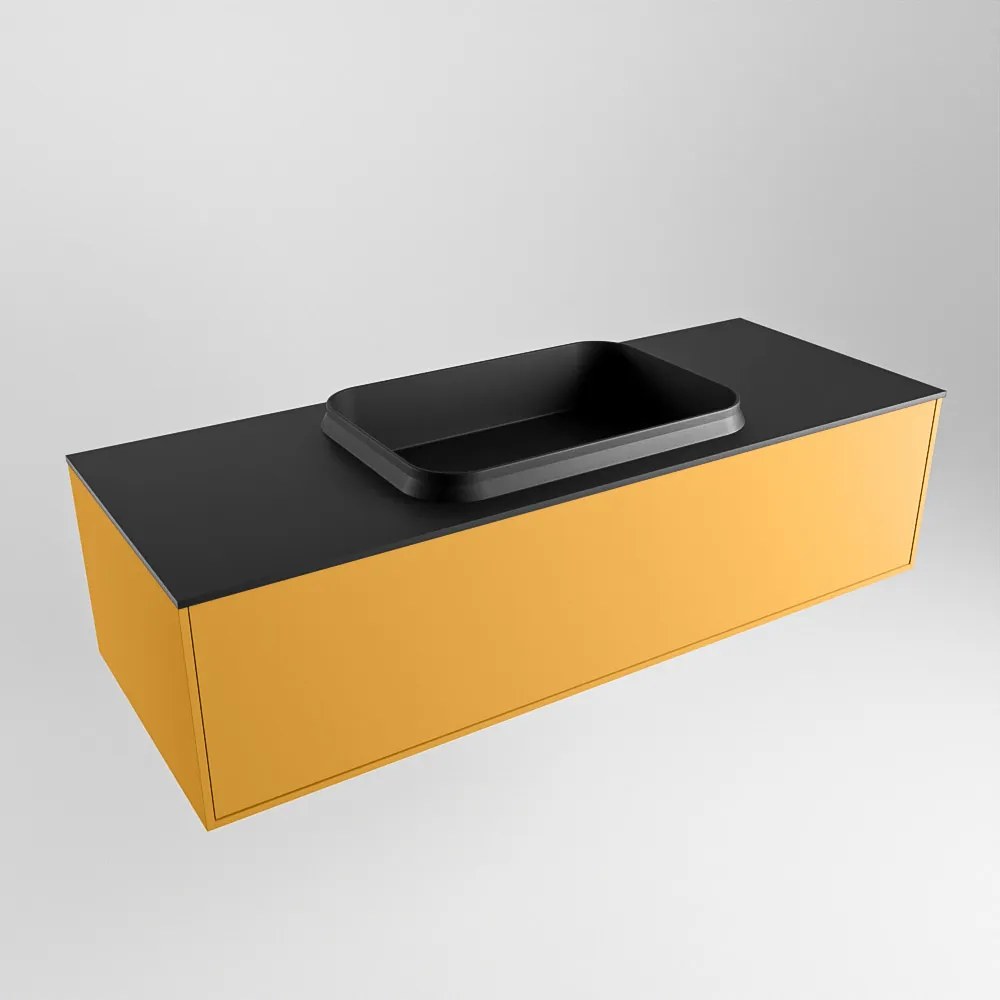 Mondiaz Erin 120cm badmeubel Ocher met 1 lade en zwarte wastafel midden zonder kraangaten