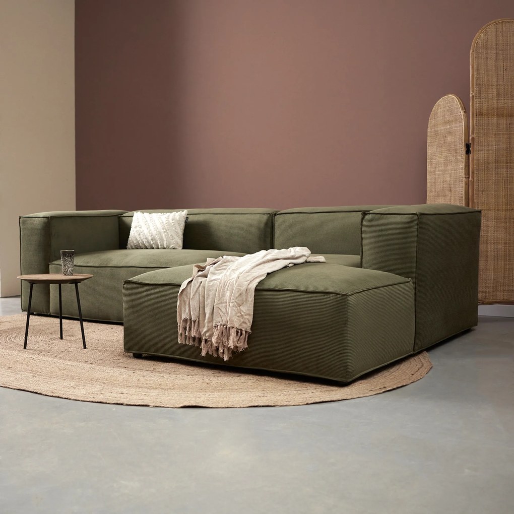 Groen Rib Bank Met Chaise Longue Rechts