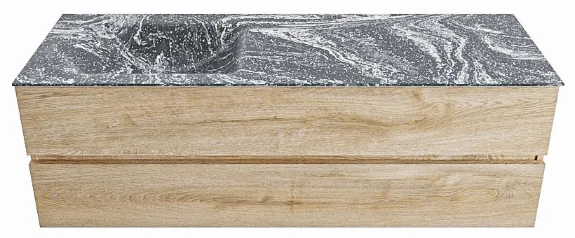 Mondiaz Vica DLux badmeubel 150cm washed oak 2 lades met wastafel lava links 1 kraangat