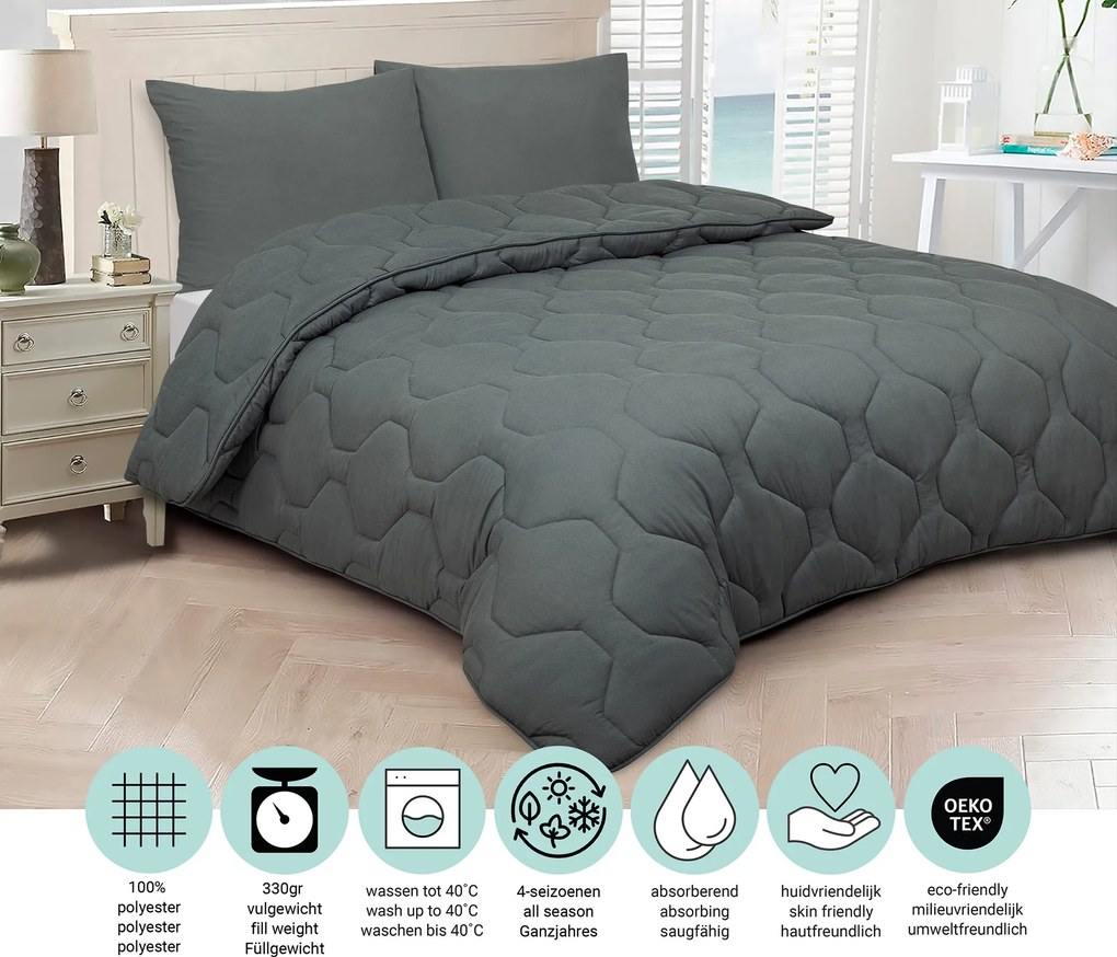 Dekbed 2 in 1 - Wasbaar dekbed zonder overtrek - 240x200 - antraciet