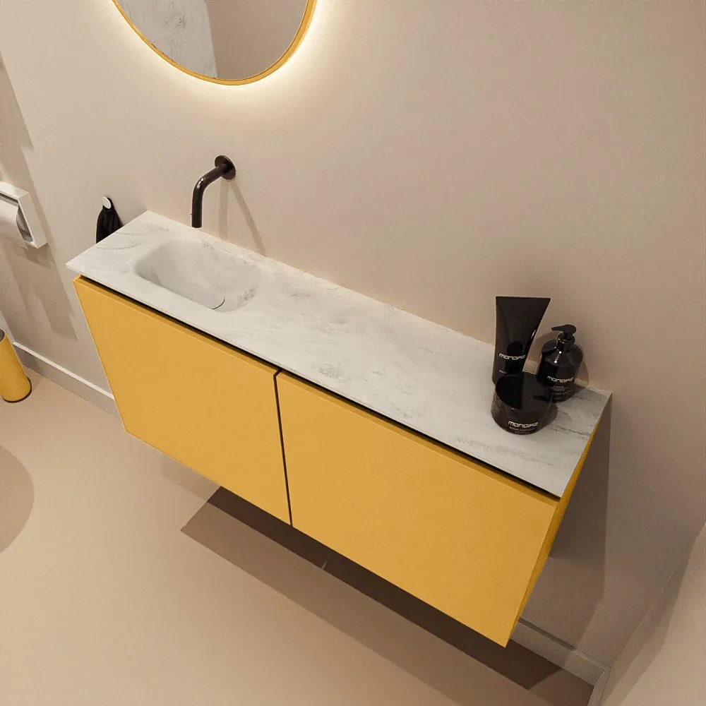 Mondiaz Ture DLux toiletmeubel 100cm ocher met wastafel opalo links zonder kraangat