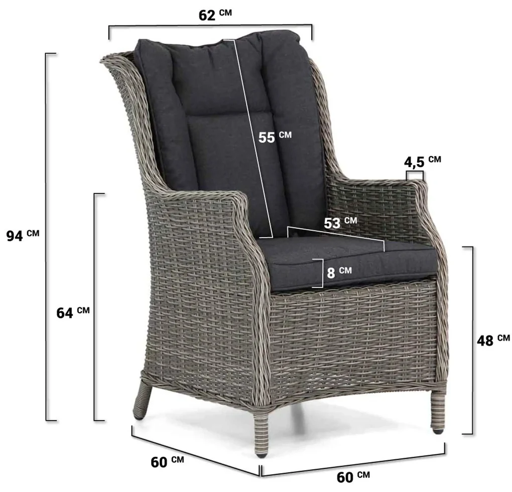 Tuinset 6 personen 217 cm Wicker Grijs Garden Collections Aberdeen/Young