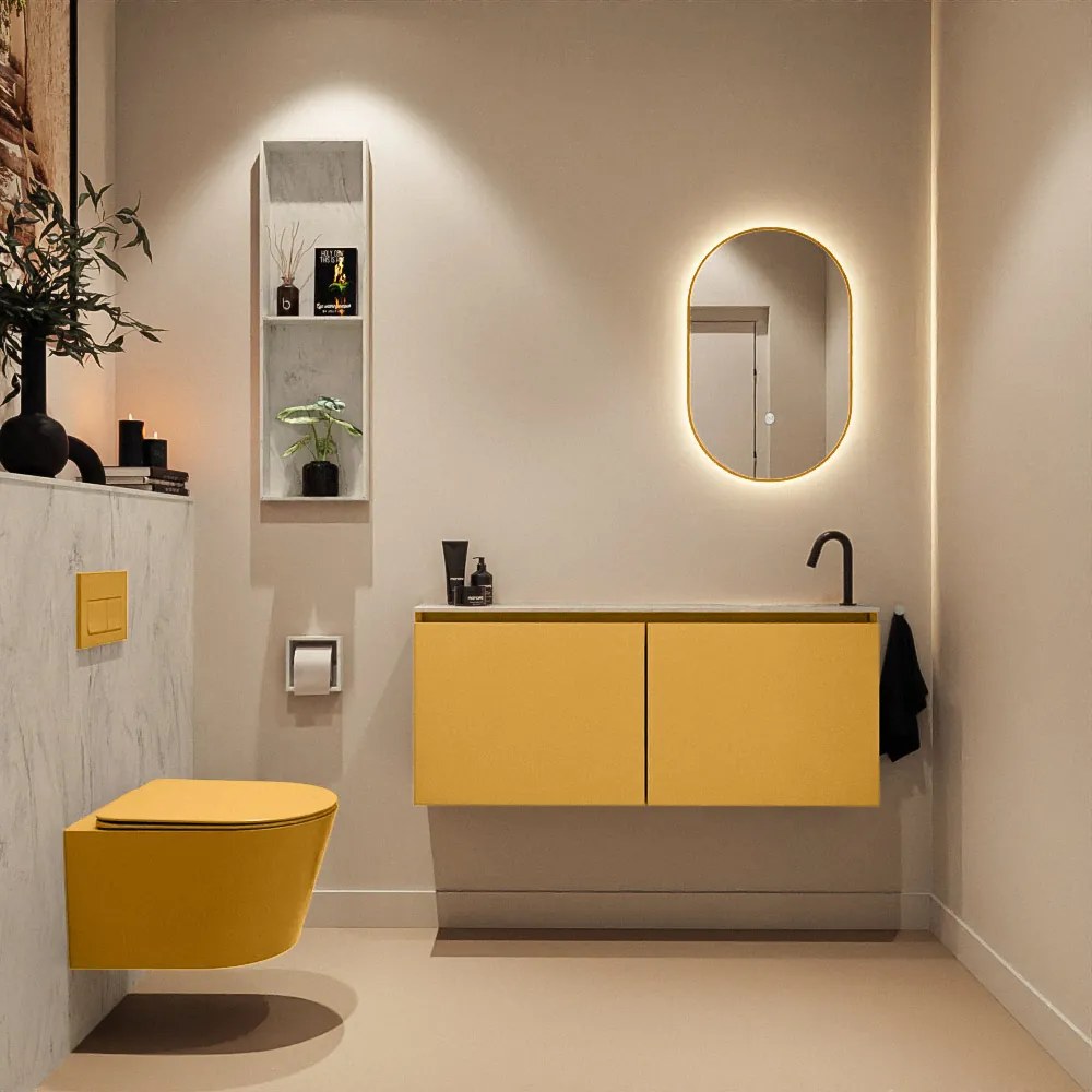 Mondiaz Ture DLux toiletmeubel 120cm ocher met wastafel opalo rechts met kraangat